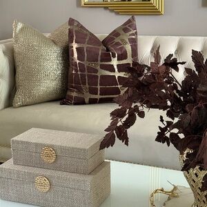 Elegant Decorative Pillow Gold and Brown 22”x22”